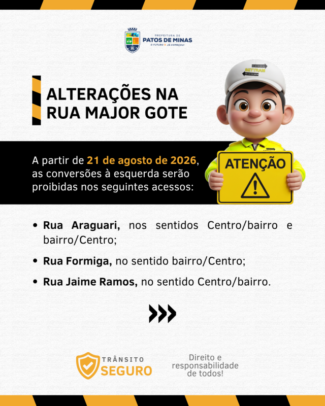 Mudança em cruzamentos da Rua Major Gote serão adotadas para aumentar fluidez no trânsito 20 Ago 2026 Transporte e... 127 visualizações CONTINUAR LENDO
